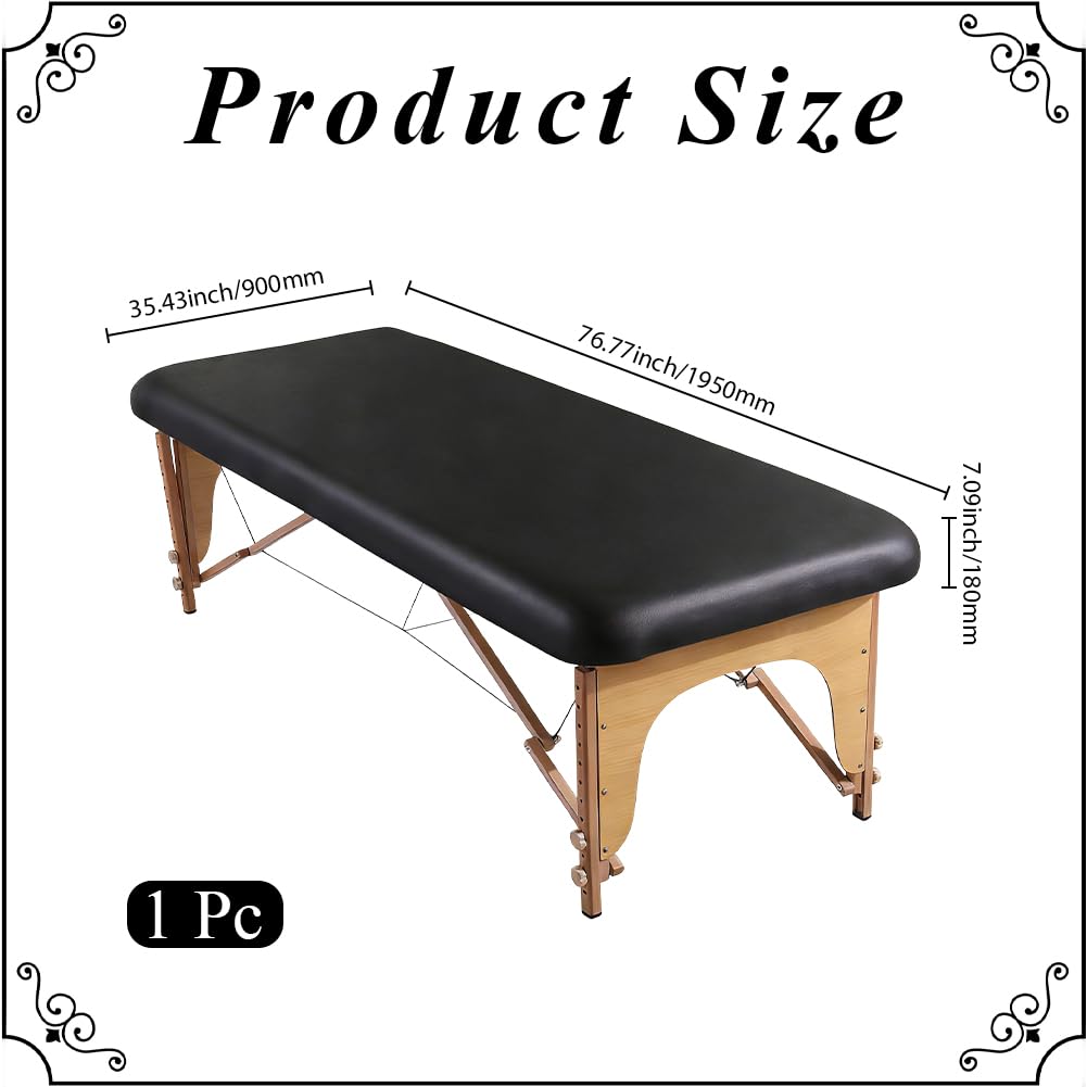 GORGECRAFT Housse de Table de Massage en Cuir PU Noir 1.95m x 90cm Imperméable Résistante à l'huile pour Spa Tatouage Épilation