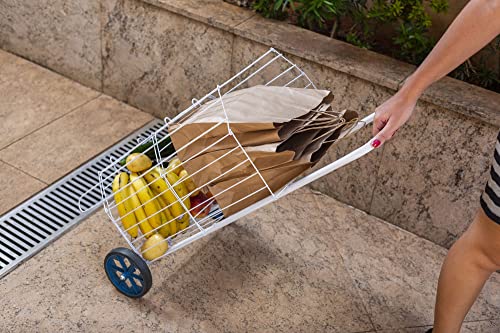 Carrinho de Feira e Compras Dobravel Resistente Branco Metaltec