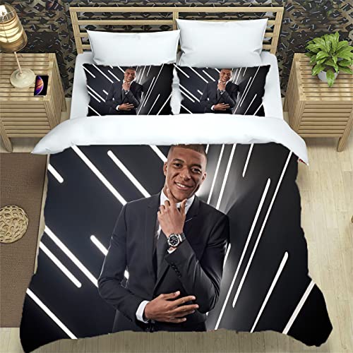 ALJODI Kylian Mbappé påslakan, sängkläder set, en person påslakan, lämpligt för barn och tonåringar (A2,140 x 200 cm+50 x 75 cm)