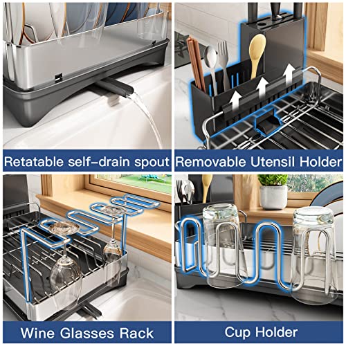 Dish Drying Rack, Stainless Steel Large Dish Rack, Rustproof Dish Racks For Kitchen Counter With Drainboard, Compact Dish Drainers With Utensil Holder, Drying Rack For Dishes, Knives, Spoons, And Fork #TOP3