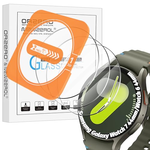Orzero (3 Pack Tempered Glass Watch Screen Protector for Samsung Galaxy Watch 7 44mm/Watch 6 44mm, Protector De Pantalla with Auto Alignment Tool 9 Hardness High Definition Anti-Scratch Bubble Free