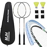MANJHONG Badminton Set mit 2 Graphit Schläger - Kratzfestes Design - Federball Set für Erwachsene Incl. Federbälle, Griffbänder & Schlägertasche (Schwarz 2er)