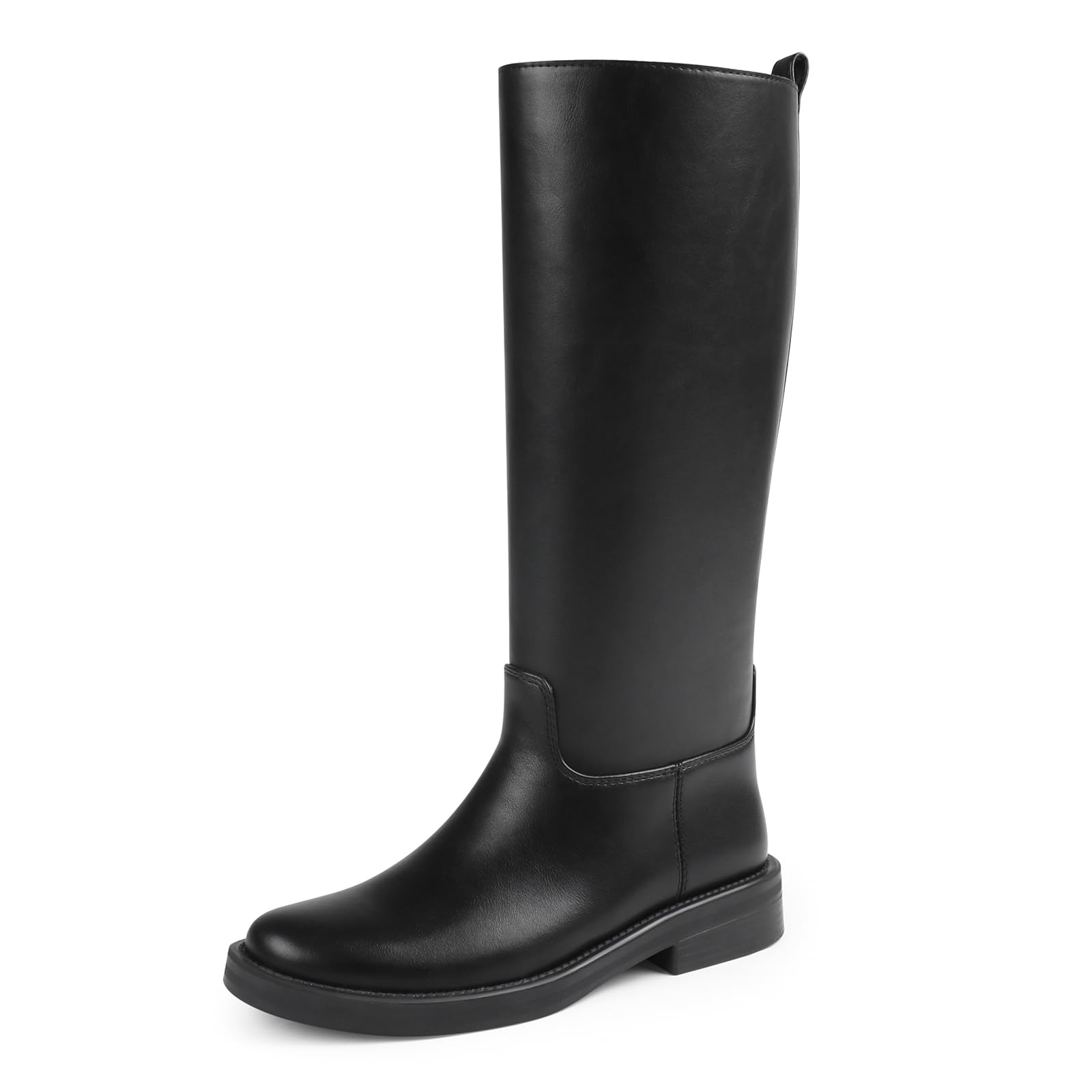 Knee High Boots for Women Low Chunky Block Heel Faux Leather Wide Calf Riding Tall Boots-image-1