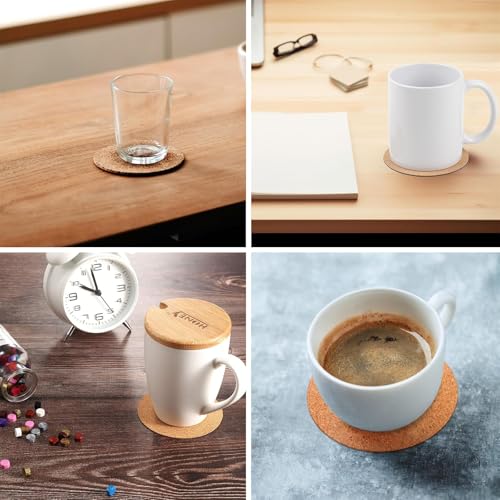 Image of 20 Pcs Coaster Set, Coasters, Cork Sheet, Round Absorbent Heat Resistant Non-Slip DIY Coasters for Home Decor and Craft Projects