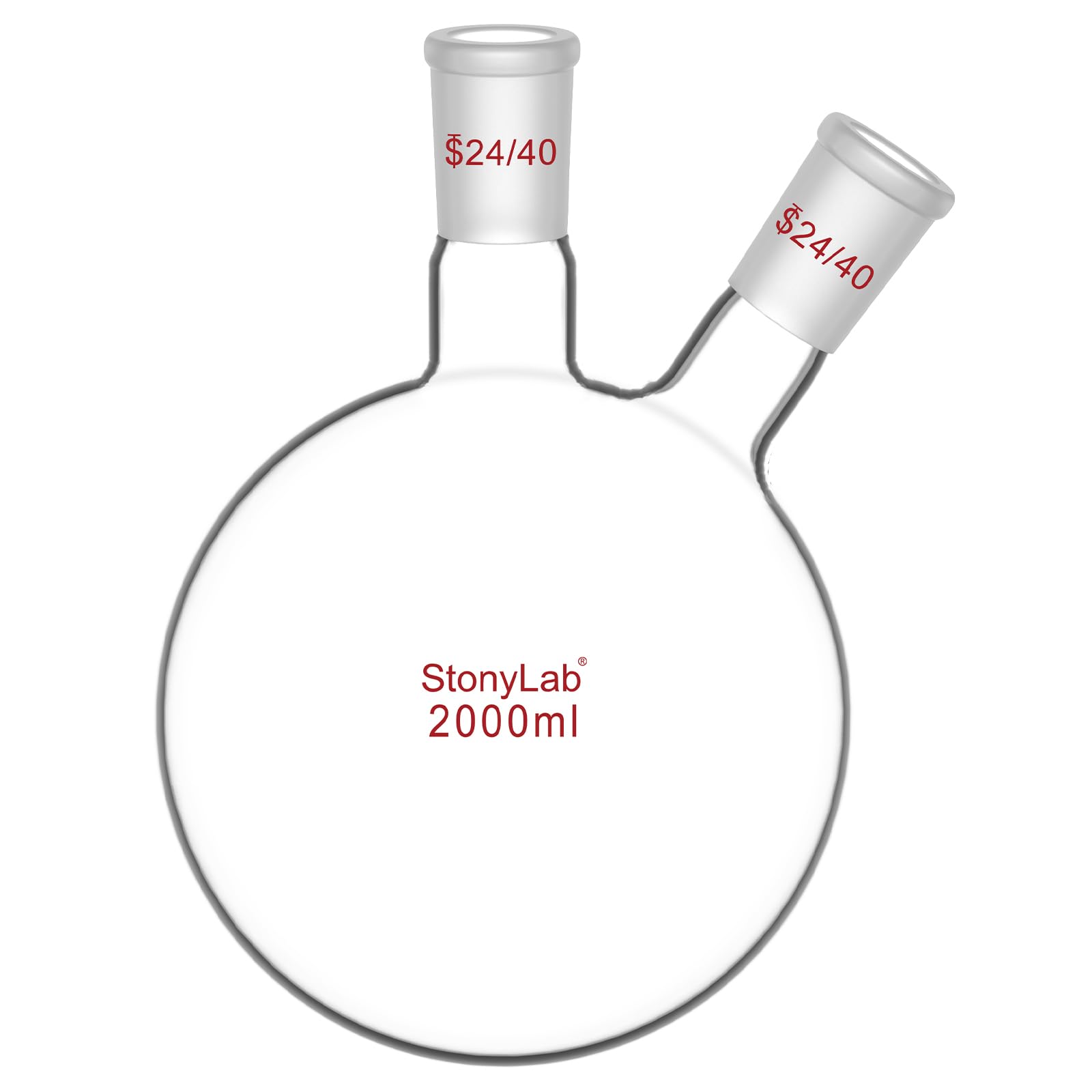 StonyLab Glass Heavy Wall 2 Neck Round Bottom Flask with 24/40 Center and Side Standard Outer Joint — Amazon image 14