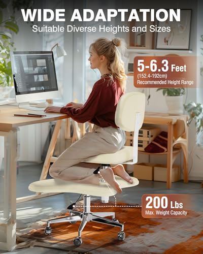 Image of PYY Cross Legged Office Chair - Meditation ADHD Chair with Wheels, Adjustable Height for Home and Office Ergonomic Fidget Squatting Kneeling Chair White