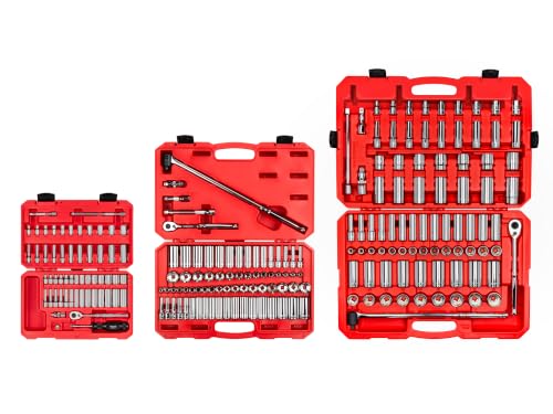 TEKTON 1/4, 3/8, 1/2 Inch Drive 6-Point Socket and Ratchet Set