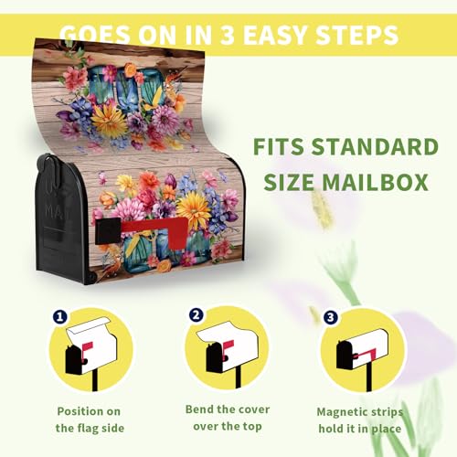 image for Dacawin Spring Mailbox Cover Magnetic Butterfly Daisy Jars Rustic Mail