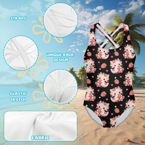 Image of Girls One Piece Bathing Suit,Slim-Fit Ruffle Strap Swimsuit with Adjustable Strap Quick Dry Summer Beach Swim Suit