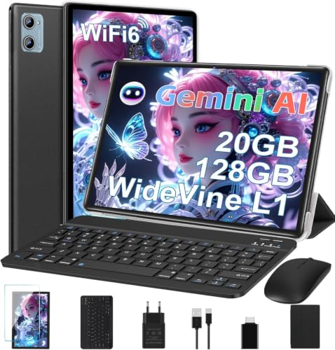 Tablette Android AI Tablette 10 Pouces avec 20Go RAM+128Go ROM(TF/2To),Octa-Core, WiFi 6, 5G+2.4G WiFi, BT 5.0, GMS Certified, Widevine L1, Tablette Tactile 2...