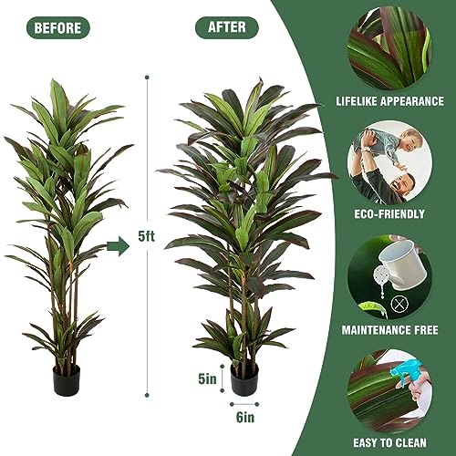 FLOWORLD Dracaena Artificial Plant 5ft Red Yucca Silk Tree Faux Plants Indoor Tall Fake House Floor Plants Realistic Artificial Trees for Home Office Decor Indoor Outdoor Housewarming Gift by FLOWORLD - Image 3