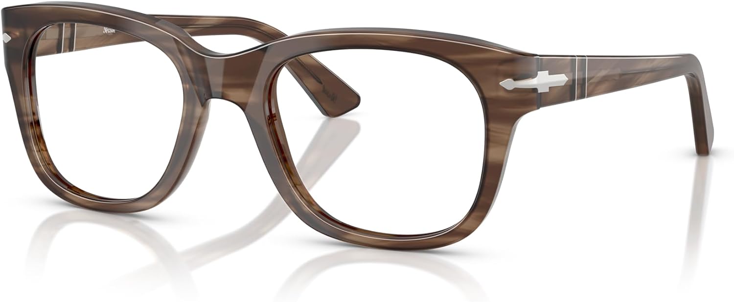 Persol PO3372V Prescription Eyewear Frames, Striped Brown/Demo Lens, 51 mm