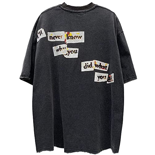 Aelfric Eden Mens Oversized T Shirts Tees Distorted Portrait Print Crew Neck Cotton Tops Streetwear Casual Shirt2