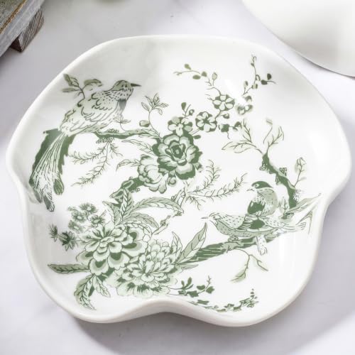 Honeydak Chinoiserie Floral Spoon Rest for Kitchen Counter, Ceramic Porcelain Cooking Spoon Holder Spatula Rest Tray for Stovetop Kitchen Green Chinoiserie Housewarming Gift, 5.2 Inch