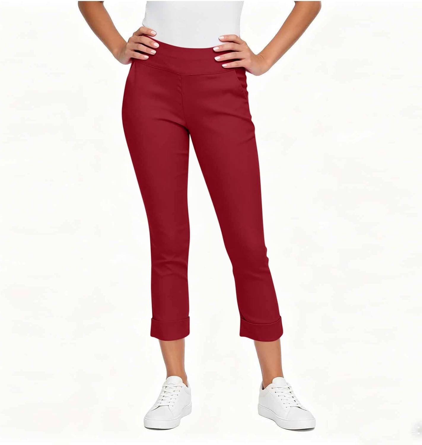 Stretchy Work Pants for Women Pull on Dress Crop Pants for Women High Waisted Business Casual Outfits with Pockets
