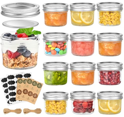 Image of TUZAZO 4 oz Mini Mason Jars with Lids 12 Pack, 4oz Small Glass Mason Canning Jars for Jam Jelly Yogurt Dessert, Shower Wedding Favors Decor