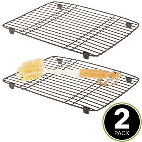 Mdesign Modern Metal Wire Kitchen Sink Metal Dish Drying Rack/Mat - Steel Wire - Allows Wine Glasses, Mugs, Bowls And Dishes To Drain In Sink - 2 Pack - Bronze #TOP1