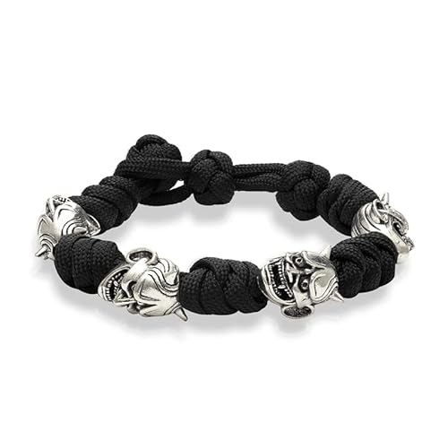 Vintage Noh Mask Bangle Mens Handmade Japanese Demon Adjustable Survival Rope Bracelets Amulet Pendant Jewelry #TOP4