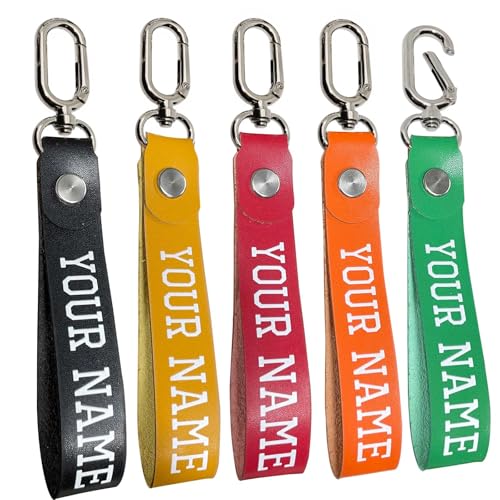 Image of QJS PATCH 2 PCS Custom Leather KEYCHAIN, Personalized Key Chain, Customized Name Text Tag,Swivel Clip | Car Key Fob, 3rd Anniversary, Gift for Birthday, Keyfob