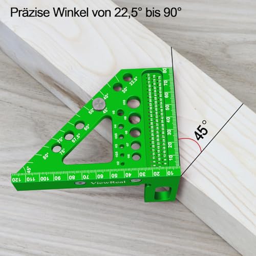 3D-Gehrungswinkel Multifunktional 22.5-90 Winkelmaß Aluminiumlegierung Hochpräzises Layout-Messwerkzeug Anreisswerkzeug Holzbearbeitungs-Messwerkzeuge für Tischler, Ingenieur Grün