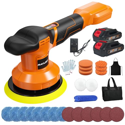 Cordless Car Buffer Polisher with 2*21V 2.0Ah Batteries, 6 inch Car Polishing Kit, Variable Speeds 2000-4500RPM Orbital Polisher, with 26pcs Polishing Accessories, for Auto Detailing Polishing Waxing