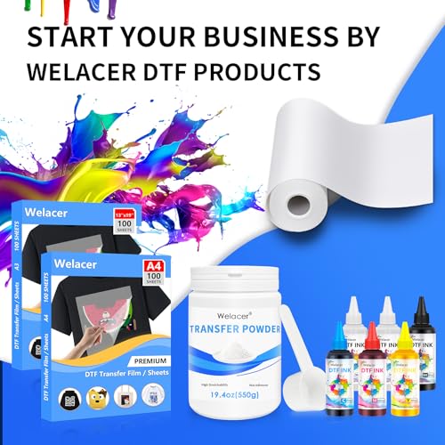 image for Welacer 100 Sheets DTF Transfer Film Paper A4 Double Sided Thick Clear