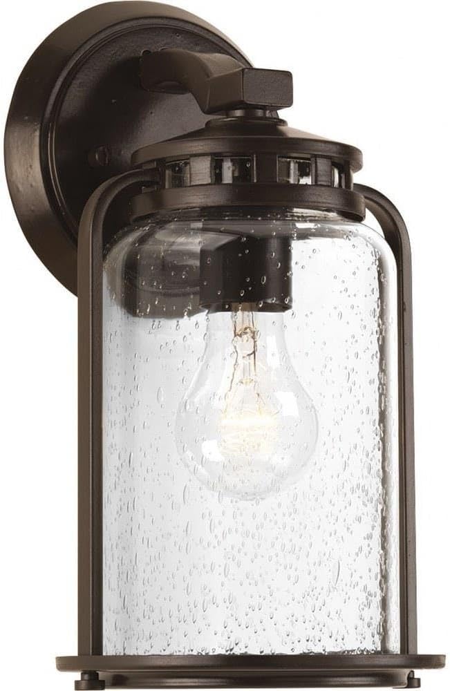 Progress Lighting Botta Collection 1-Light Clear Seeded Glass Farmhouse Outdoor Small Wall Lantern Light Antique Bronze
