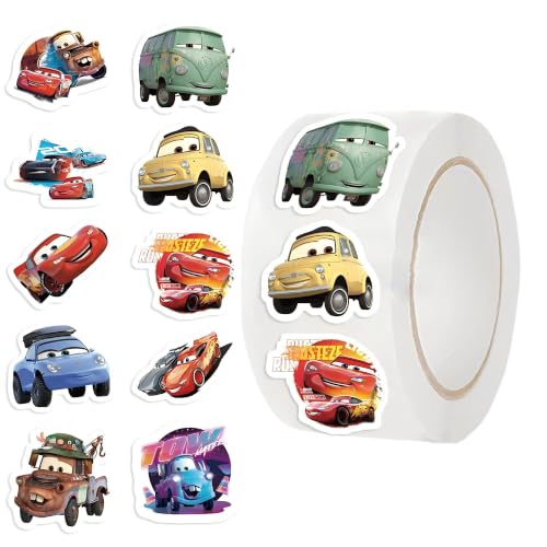 500 Pcs Car Movie Theme Cartoon Stickers Polyvinyl Chloride Stickers Perfect for Decorating Cell Phones Water Bottles Sealed Envelopes Guitars Scooters Laptops and More.