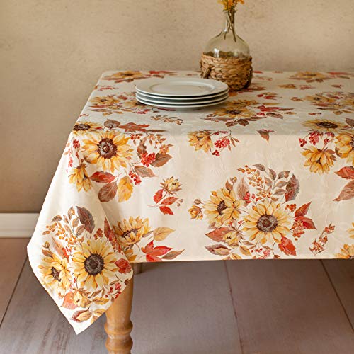 Benson Mills Sunflower Harvest Fabric Printed Tablecloth, 60 in x 104 in, Golden