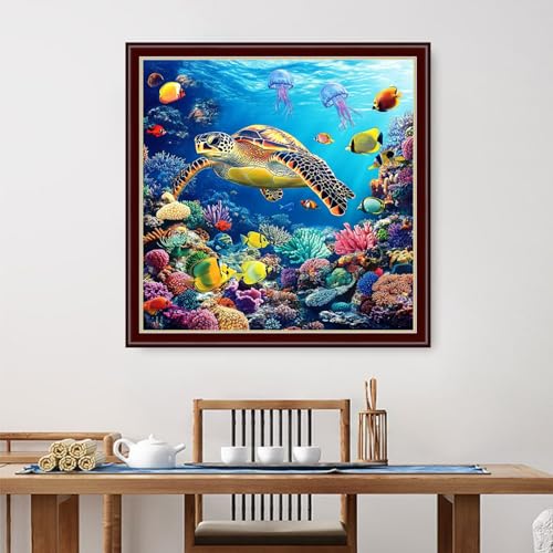 Image of Dimensean Stamped Cross Stitch Kits Full Range of Embroidery Patterns Starter Kits for Beginners Adult DIY Cross Stitches Needlepoint Kits 11CT-Underwater World 18x18 inch
