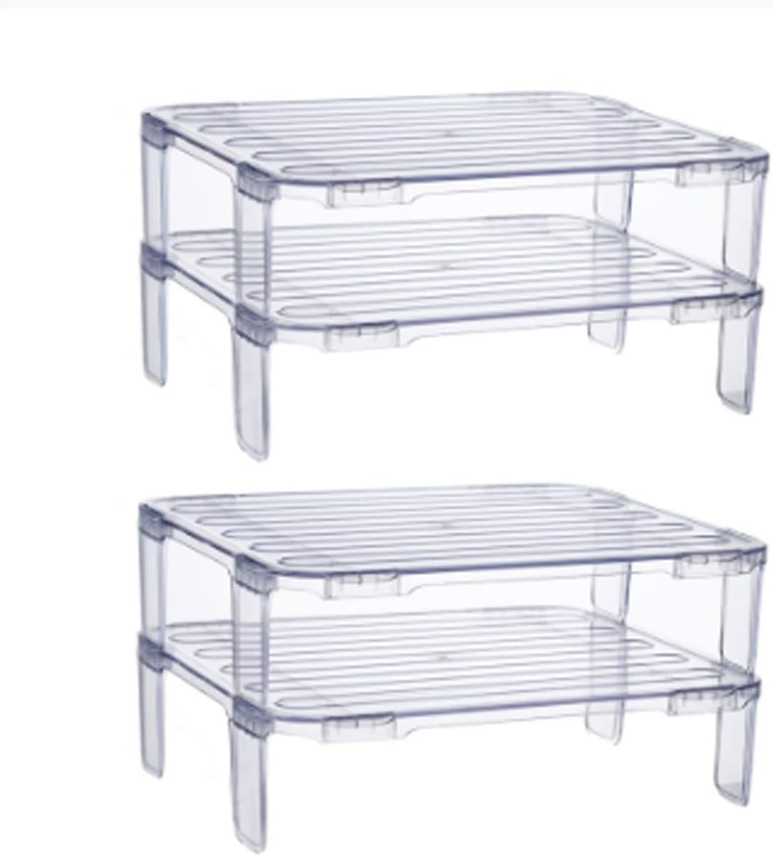 2Pc Cupboard Organiser Non-Slip Freestanding Safely Store Pantry Shelves Stackable for Kitchen Storage Holder Portable DIY Food