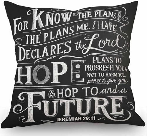 Vintage Bible Verse Scripture Quotes Psalms Sayings Pillow Case Cushion Cover Cotton Linen 18x18 Inches for Sofa Couch,Christian Bible Verse Jeremiah 29:11 God Hope Future Faith Throw Pillow Cover