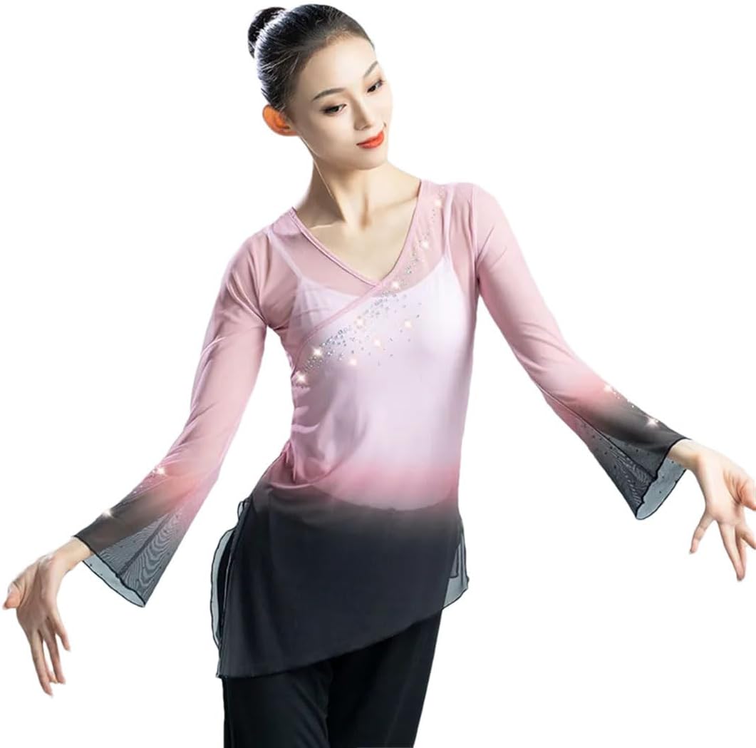 Hgvcfcv Women Classical Dance Gradual Clothing Dance Practice Long Sleeve Performance Dress Chinese Dance