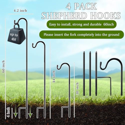 Image of 4 Pcs 60 Inch Shepherds Hook for Outdoor Adjustable Bird Feeder Pole Metal Steel Shepard Hooks for Hummingbird Stand Feeder Pole for Garden Plant, Lantern, Hanging Wedding Decor