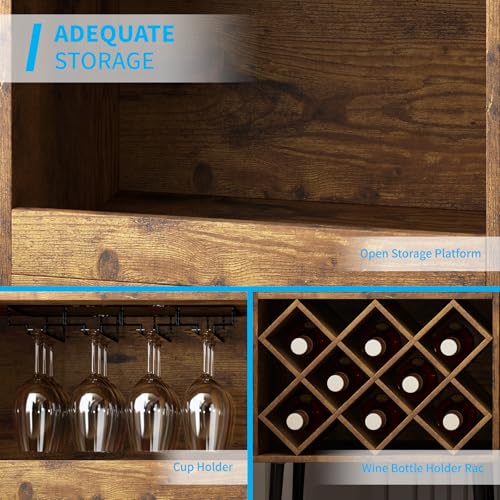 Mjkone Liquor Cabinet, Elegant 55\" Convertible Wine Bar Cabinet, Kitchen Sideboard Tables with Hidden Lockers, Boho Buffet Cabinet with 8 Wine Bottle Rack& Glass Holder for Living Room, Dining Room