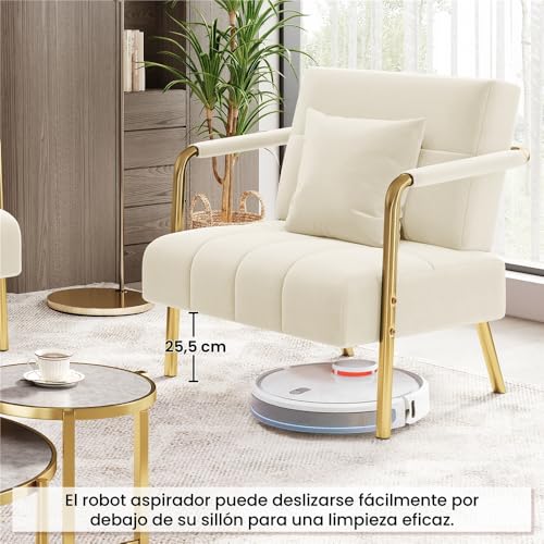 Miniatura 5 de Yaheetech Sofá Sillón Tapizado Con Reposabrazos Y Patas De Metal, Moderno Sofá Individual Con 1 Cojines Lumbares Para Salón, Oficina En Casa, Color Beige
