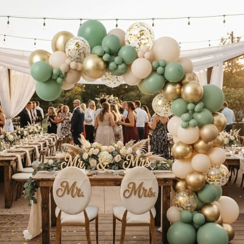 Image of 65PCS Sage Green Gold Balloons Kit for Baby Shower Party Decorations | 65pcs 12-Inch Sage Green, Gold, Ivory and Confetti Balloons for Elegant Baby Showers, Birthdays, Weddings and Parties