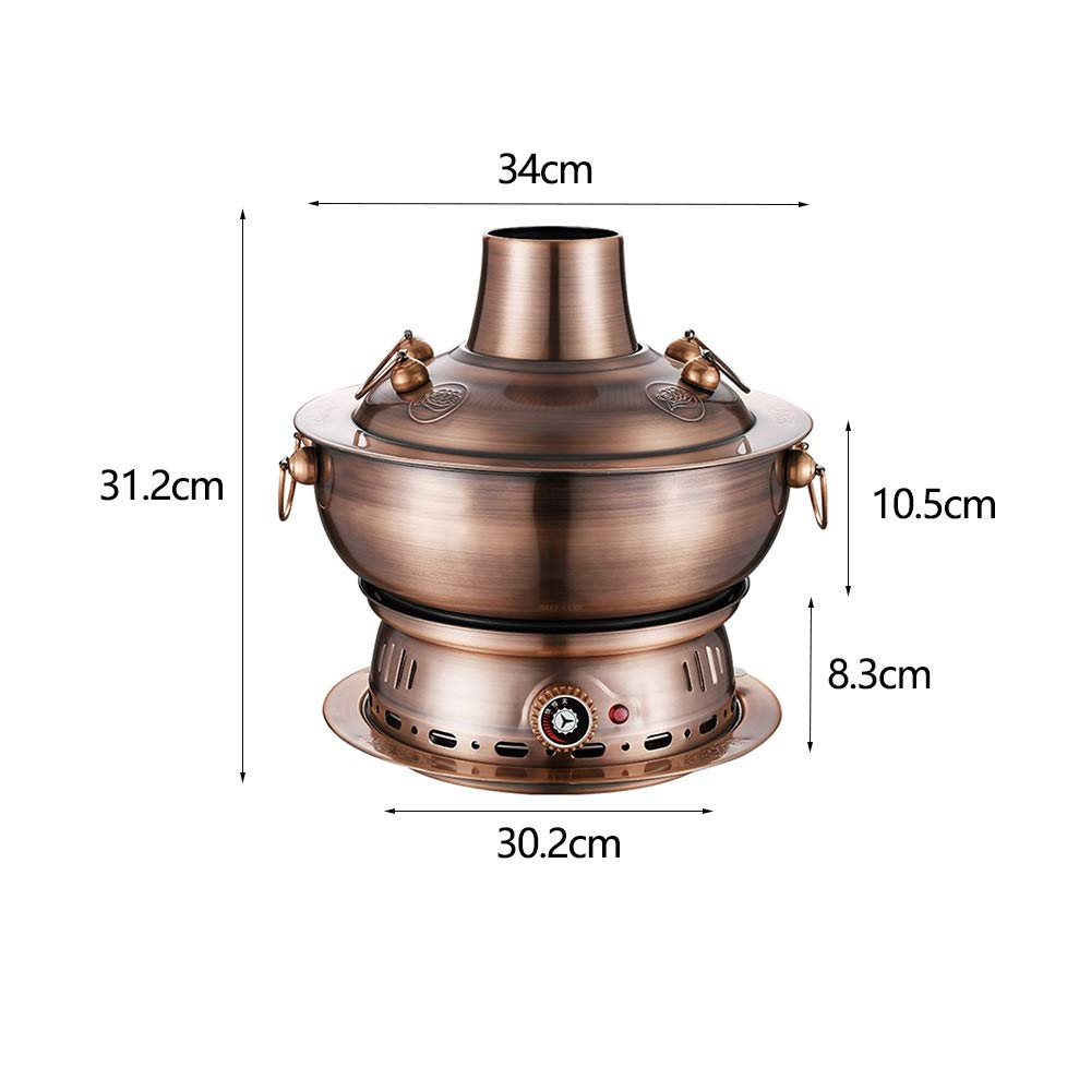 Pot Chaud électrique et Charbon de Bois à Double Usage de Style Chinois en Imitation cuivre de Pékin en Acier Inoxydable épaissi réglage de la température à,34 cm