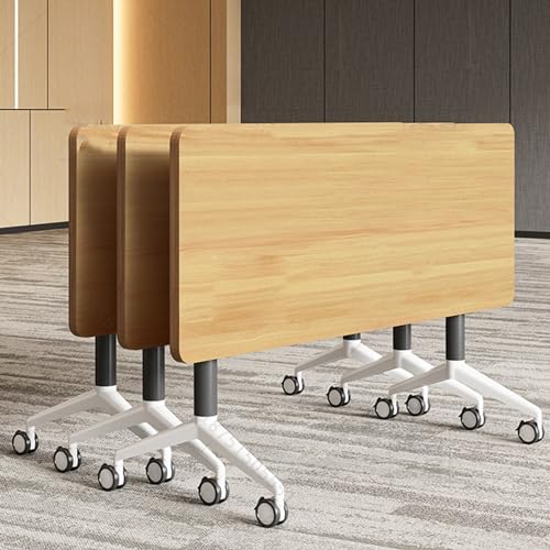 Mesa para Sala de conferencias, Mesa de reuniones, Mesa de capacitación móvil Plegable con Tapa abatible Blanca para Oficina, Escritorio Plegable portátil con Ruedas de Seguridad y Bloqueo p