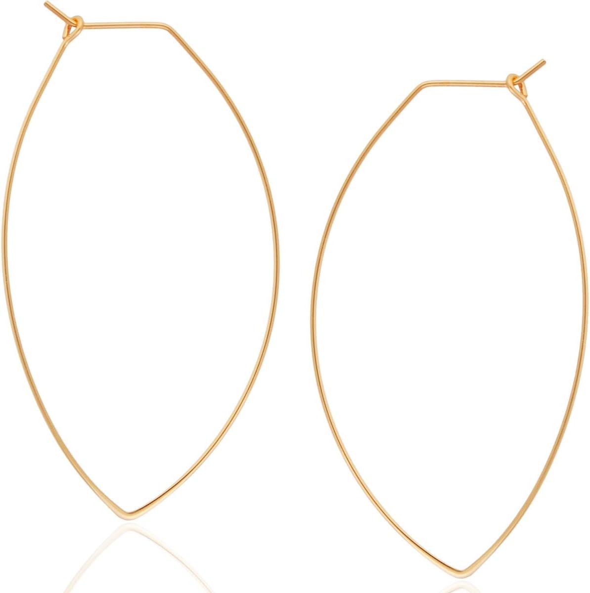 Marquise Threader Big Hoop Earrings for Women - Hypoallergenic and Safe for Sensitive Ears - Plated in 18k Gold or 925 Sterling Silver