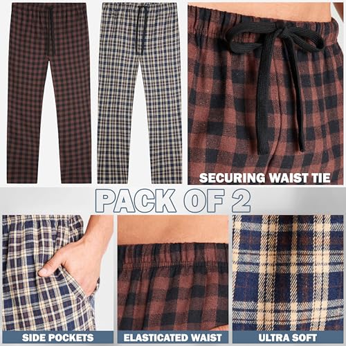 Image of Get Trend 2-Pack Pajama Pants for Men, Teens, M-3XL Lounge Bottoms for Sleepwear, Soft PJ Pants with Pockets, Gifts for Men