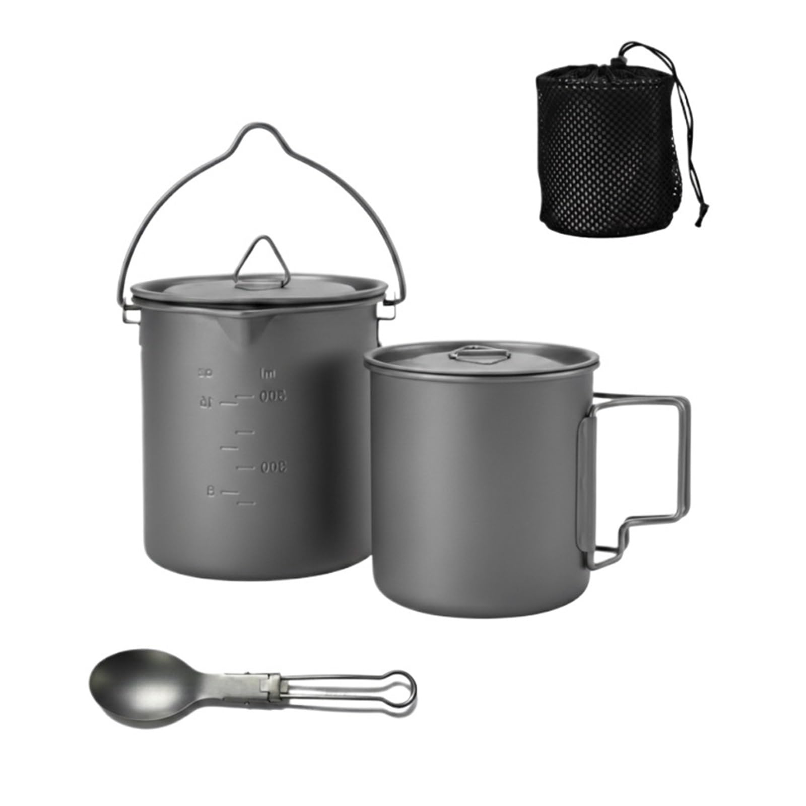 Generico Set di pentole da Campeggio con Tazza Pieghevole (420 ml/750 ml) e pentola 750 ml, Kit Portatile Esterno, Compatibile Zaino Escursionismo
