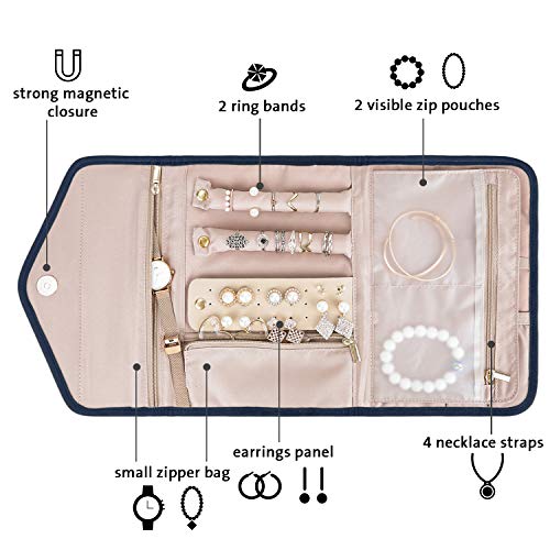 Image of bagsmart Travel Jewelry Organizer Roll Foldable Jewelry Case for Journey-Rings, Necklaces, Bracelets, Earrings, Smokey Blue