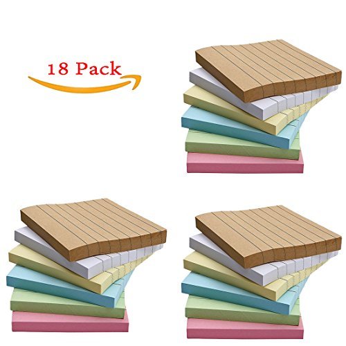 Csdtylh 18 Pads/Pack Colorful Sticky Notes, Memo Notes, Self-Stick Notes, Lined, 3 Inch X 3 Inch 80 Sheets/Pad,6 Colors