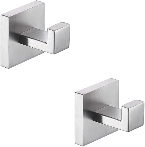 TASTOS Ganchos para toallas de baño, níquel cepillado, paquete de 2 ganchos de acero inoxidable para bata y ropa, gancho de pared resistente para
