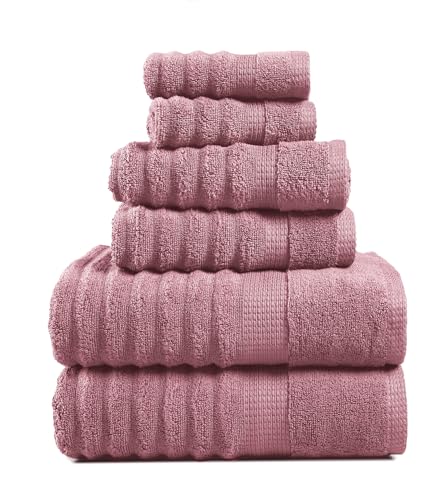 LANE LINEN 100% Cotton Bathroom Towels - 6 Piece Set - Hotel Grade Zero Twist Cotton Texture - 2 Bath Towels, 2 Washcloths, 2 Hand Towels - Super Soft, Quick Dry & Highly Absorbent - Wistful Mauve