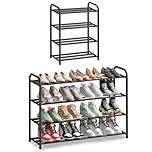 SONGMICS Expandable Shoe Rack, Shoe Storage Organiser, Adjustable Shelves, Sturdy and Heavy-Duty, for Hallway, Closet, Living Room, 4-Tier, Ink Black LMR046BD01
