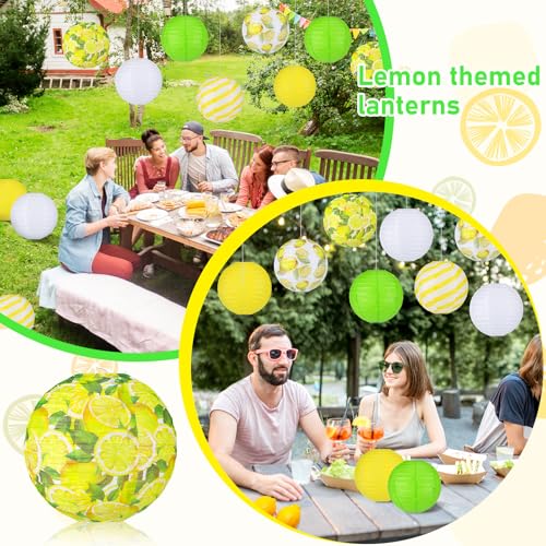 Image of Panelee 12 Pcs Summer Lemon Party Decorations Paper Lanterns Round Hanging Lemon Paper Lanterns for Summer Fruit Party Decorations Supplies Indoor Outdoor