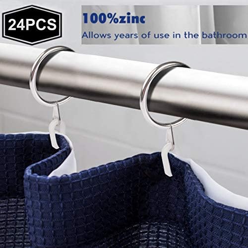 Curtain Rings, 24 Set Silver Metal Curtain Rings with Plastic Curtain Hooks, Drape Sliding Curtain Hanging Rings for Pole Rod, 30 mm Internal Diameter