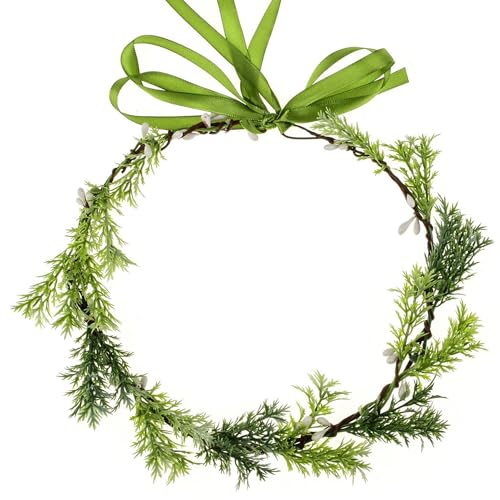 Love Sweety Greenery Flower Headband BOHO Leaf Hair Wreath Bridal Wedding Headpiece Maternity Floral Crown(Pine White)